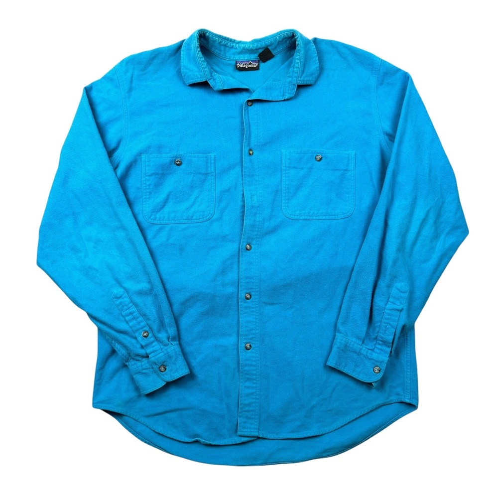 Vintage 90s Patagonia Shirt‎ Men Large Blue Flannel Button Up Outdoors Granola